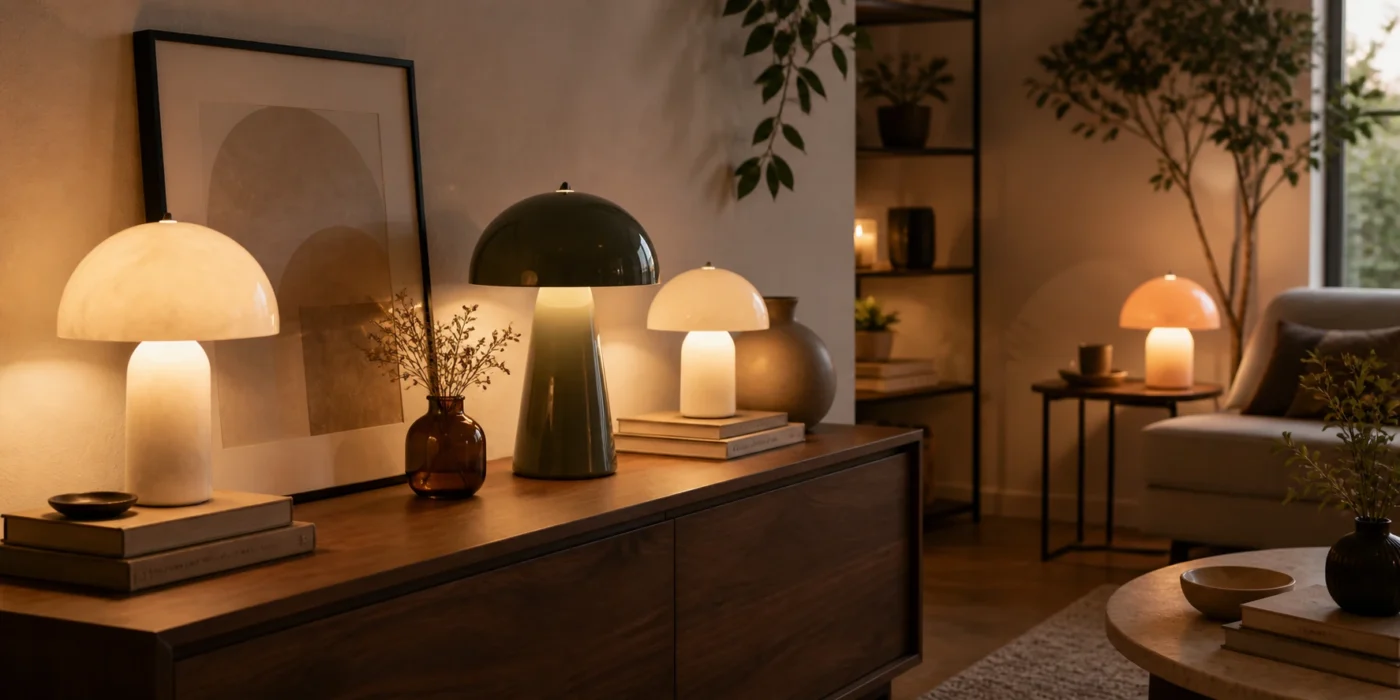 Stylish mushroom lamps in a warm modern interior showing why mushroom lamps remain timeless
