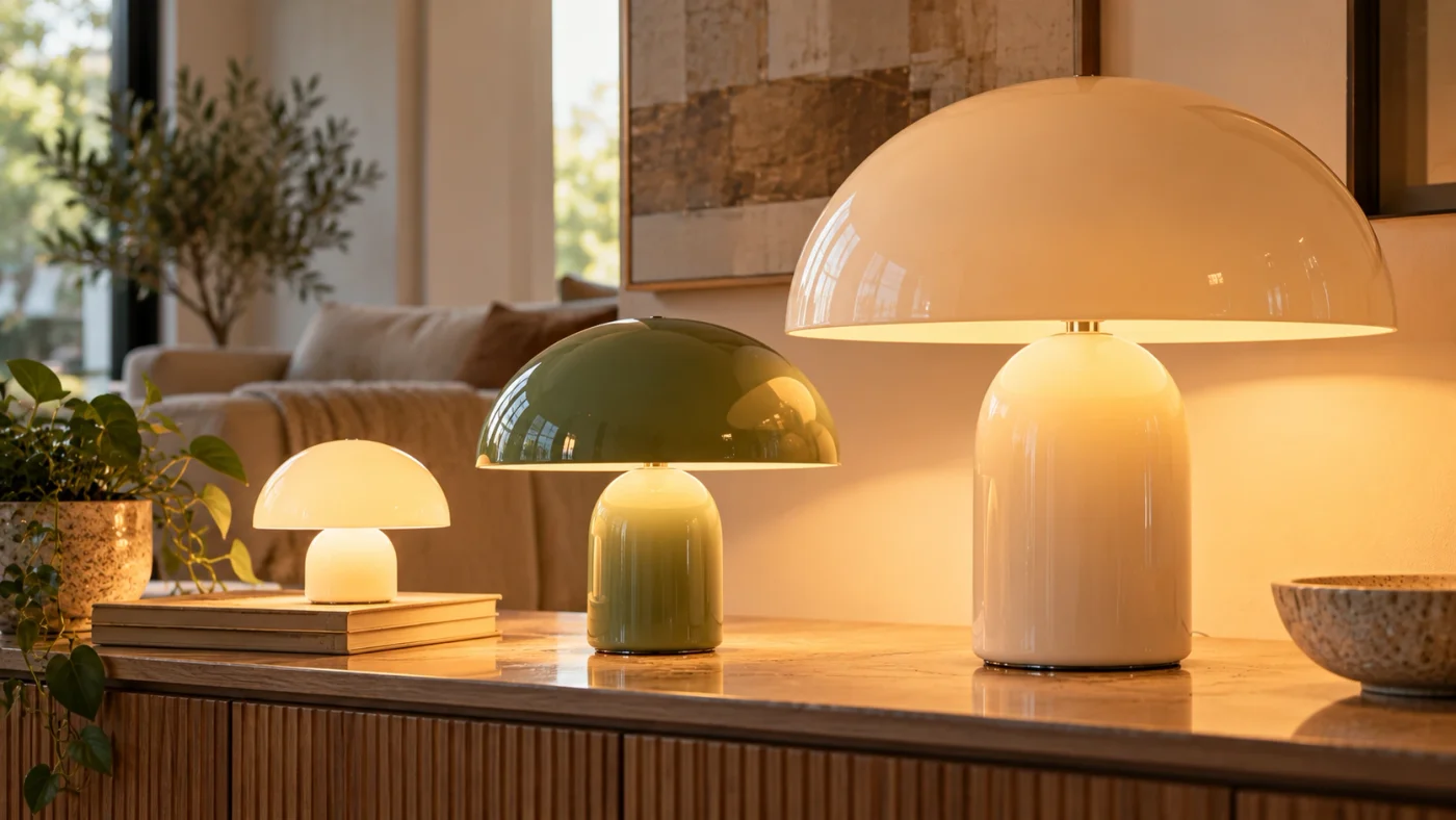 Small, medium and large mushroom lamps showing how lamp size can affect price and interior design